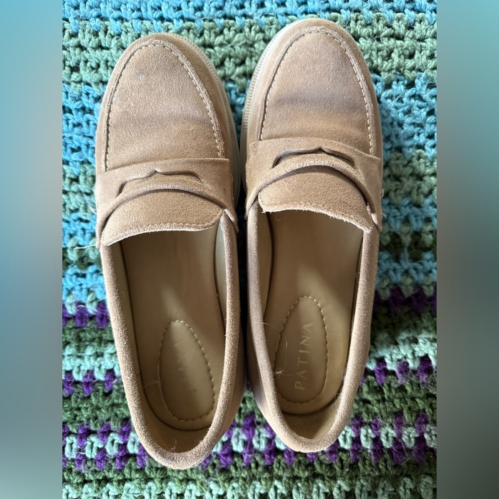Patina Loafers Womens Taupe Zoe Portland Leather Suede Chunky Slip On Shoes